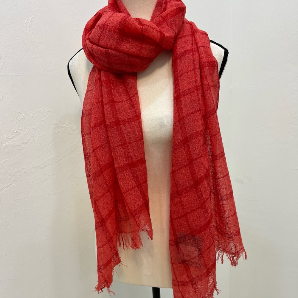 Tarnish Scarf Womens One Size Cayenne Red Good Plaid Wool Blend Eyelash Fringe